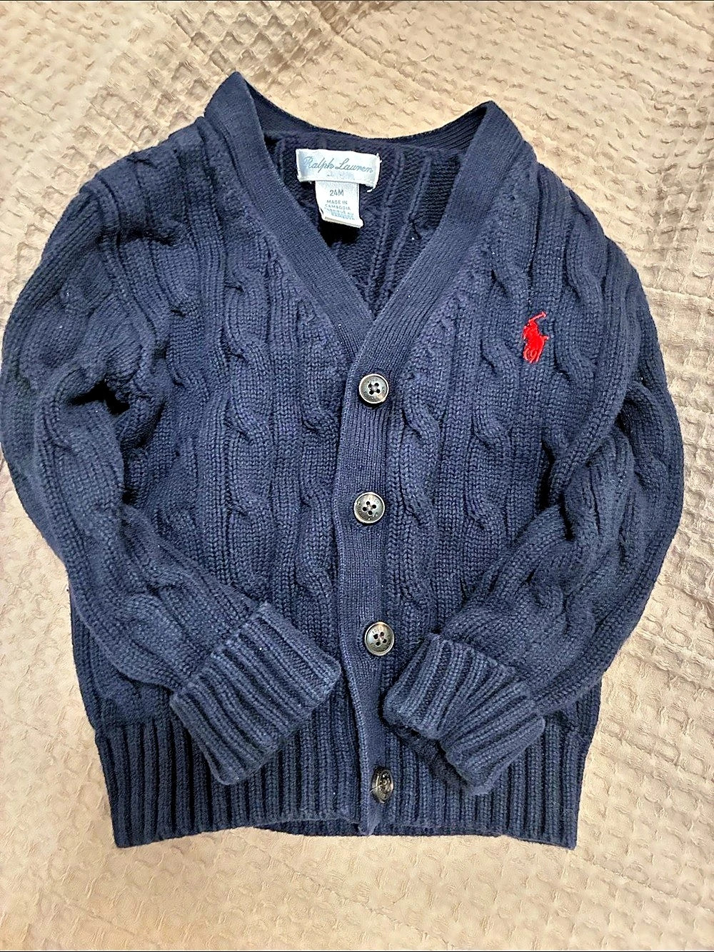 Ralph Lauren Baby Cable-Knit Cotton Cardigan Blue Baby 24M